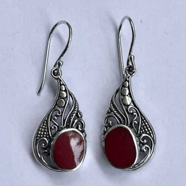 ER 15730 CR-(HANDMADE 925 BALI STERLING SILVER FILIGREE EARRINGS WITH CORAL)